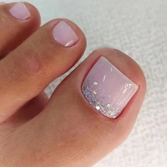 In The Clear Pink Glitter Press On Toenails