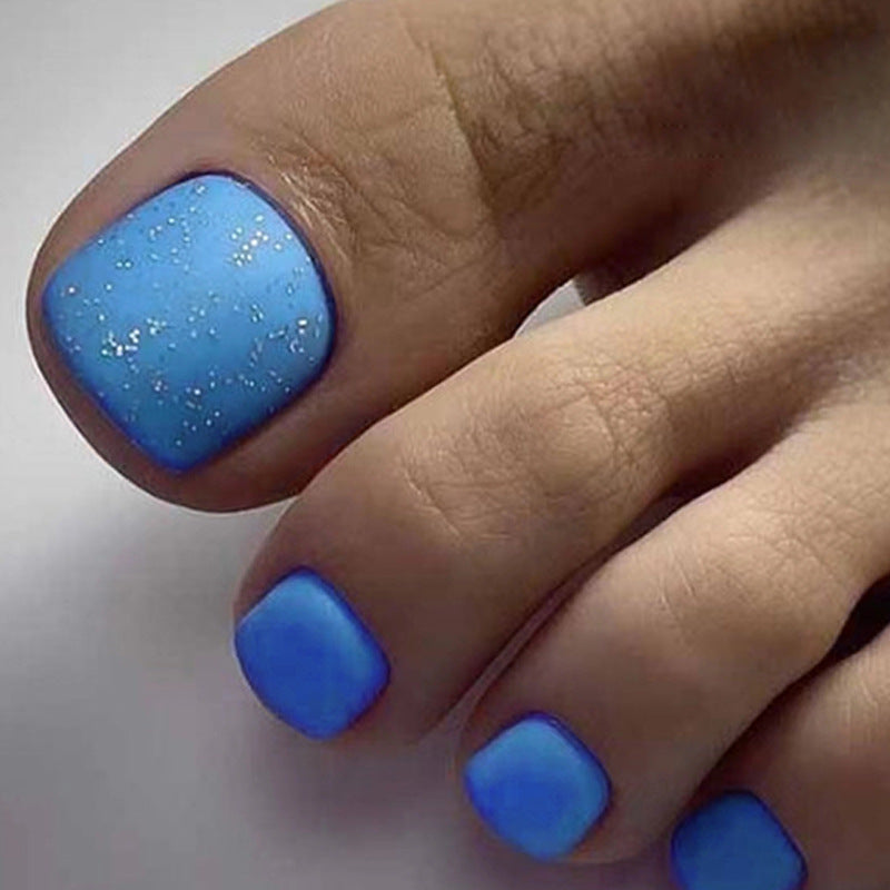 Deep Ocean Blue Vacation Press On Toenails