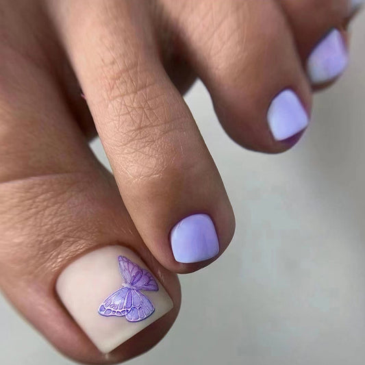 Butterfly Fly Free Purple Everyday Press On Toenails