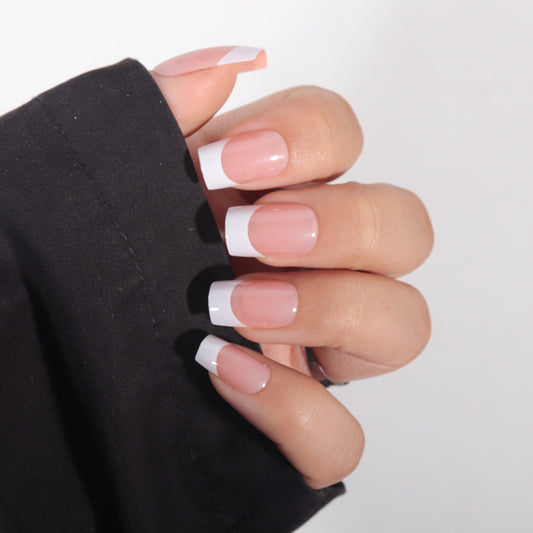 Sophisticated Medium Square French Manicure Press-On Nails with Classic White Tips