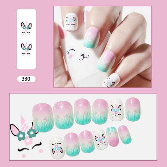 Kid's Unicorn Butterfly Squoval Short White Cute Press On Nails