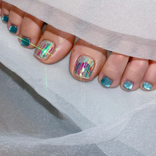Strong Frienships Glitter Blue Press On Toenails