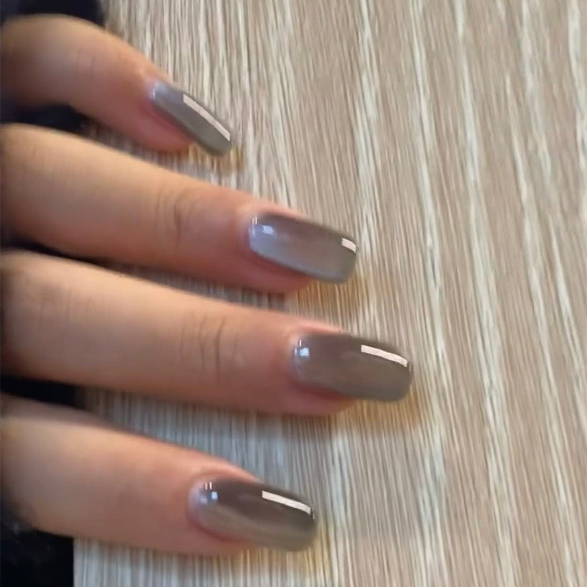 Sophisticated Medium Square Glossy Taupe Press-On Nails with Minimalist White Tip Detail