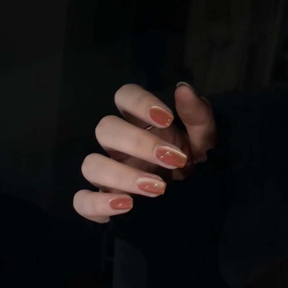 Mystic Elegance Medium Square Beige Press-On Nails with Glossy Finish for a Classic Look