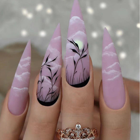 In The Night Long Stiletto Purple Bold Press On Nails