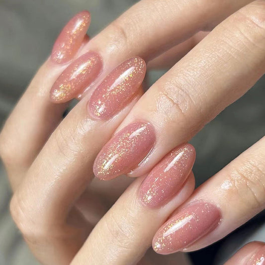 Galaxy Mermaid Medium Oval Pink Glitter Press On Nails