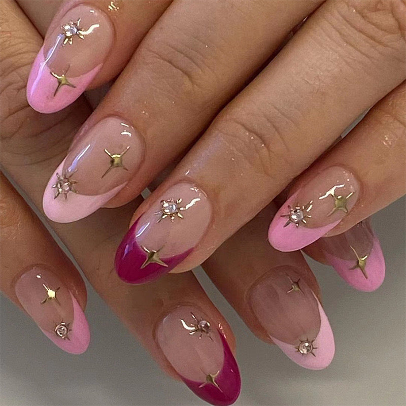 Moonlight Sunrise Medium Oval Pink French Tips Press On Nails