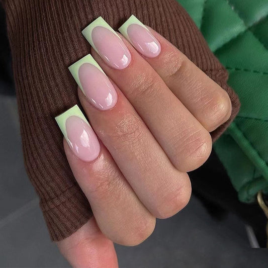 Cut The Grass Short Square Green French Tips Press On Nails