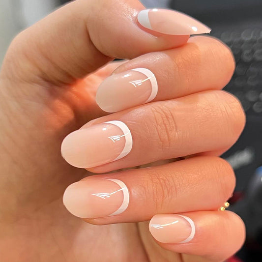 Flipped French Short Oval White French Tips Press On Nails