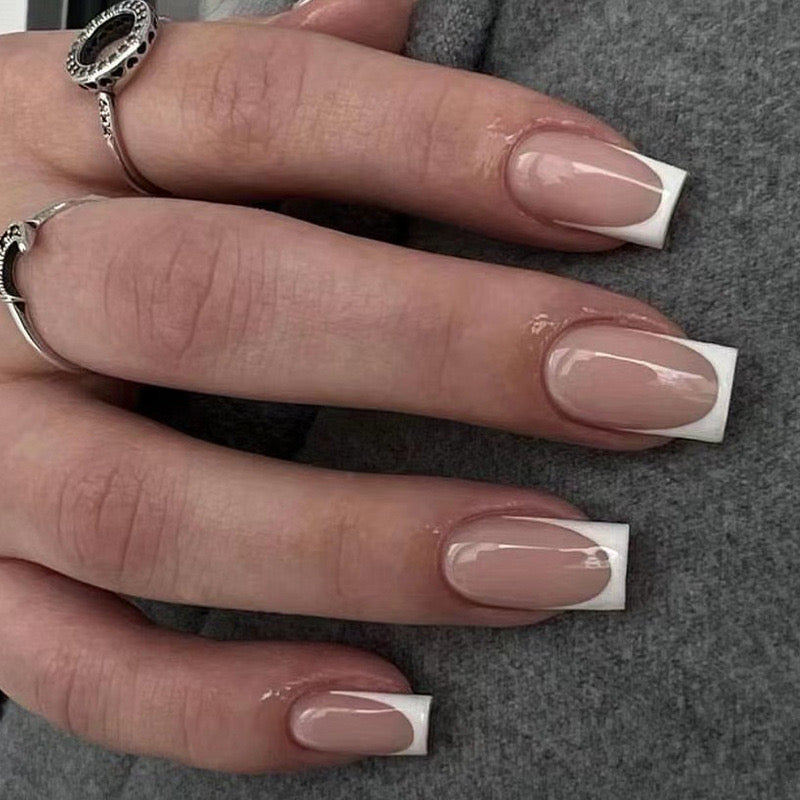 White Tips Medium Rounded Square Classic X2 Medium Square White French Tips Press On Nails – RainyRoses