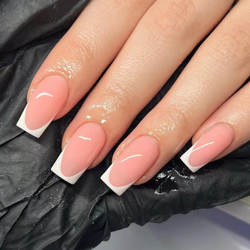 White Tips Medium Rounded Square White Square Nails