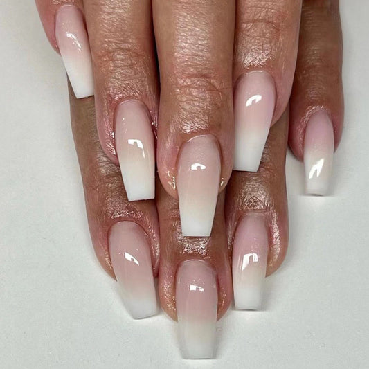 Judging You Medium Coffin White Glossy Press On Nails