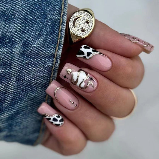 Snaking Around Medium Square White Animal Press On Nails