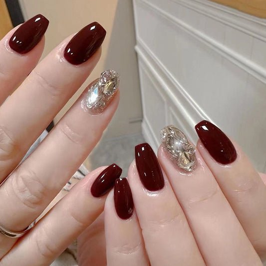 Diamond Blood Short Coffin Red Bold Press On Nails