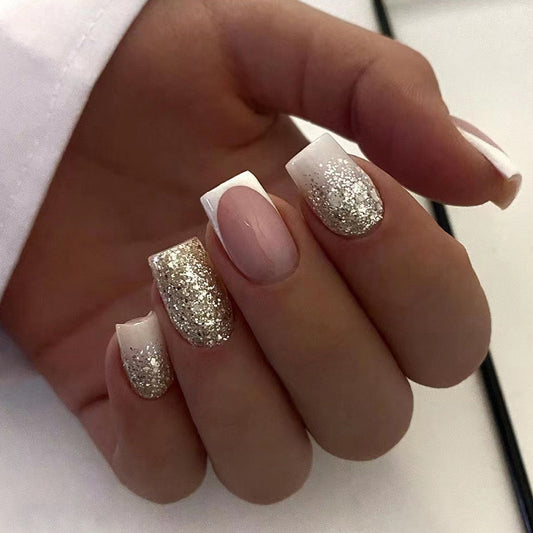 Grow Up Short Square Gold Glitter Press On Nails