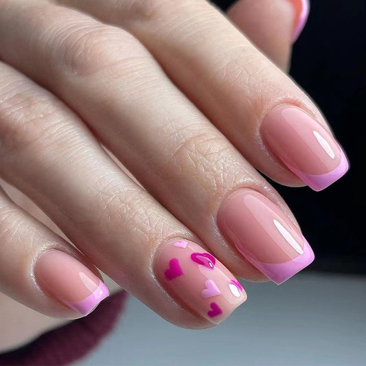 Okay Sweetie Short Square Pink French Tips Press On Nails