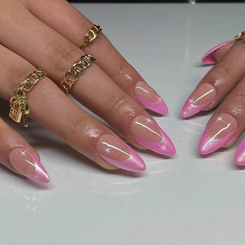 Glimpse Of Love Medium Almond Pink French Tips Press On Nails