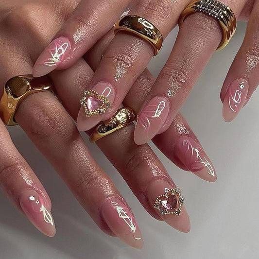 Want To Tell You Medium Almond Pink Glossy Press On Nails