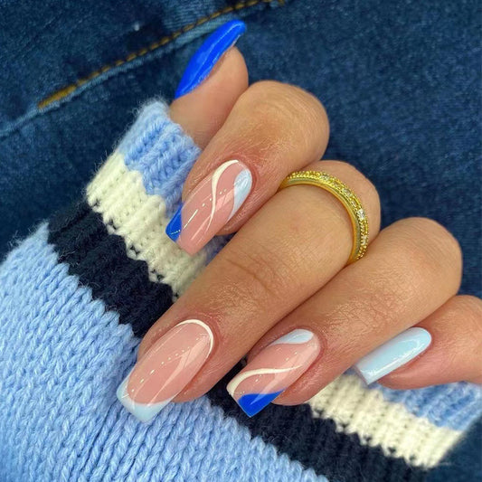 The Main Character Medium Square Blue Abstract Press On Nails