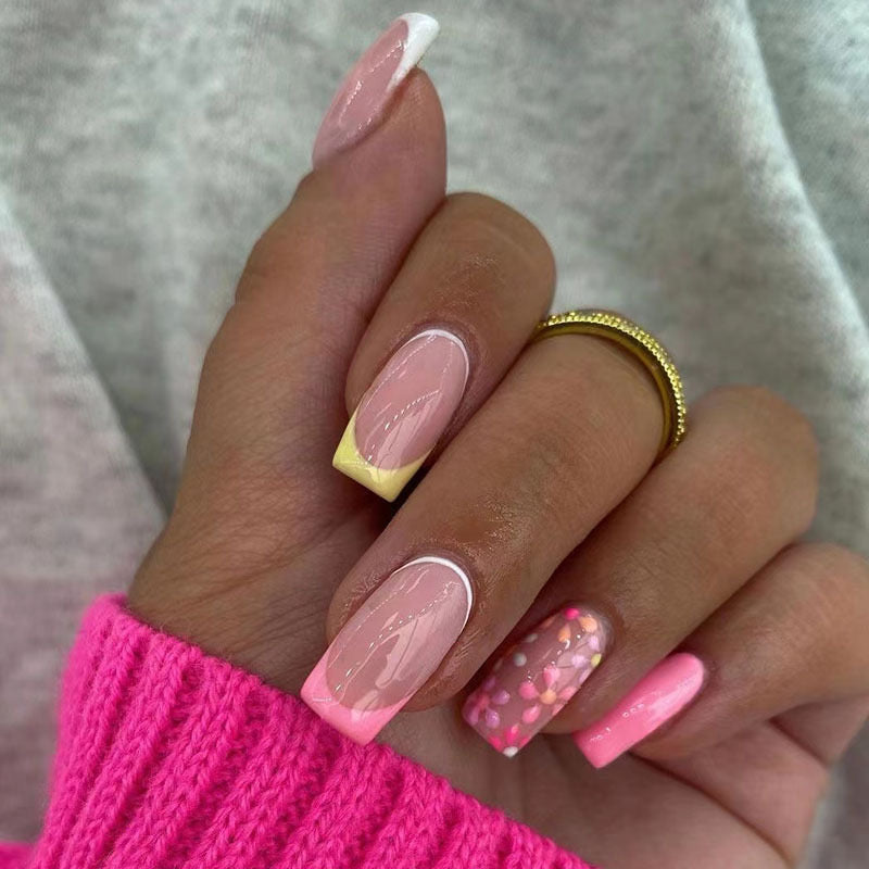 Love Hearing It Medium Square Pink Floral Press On Nails