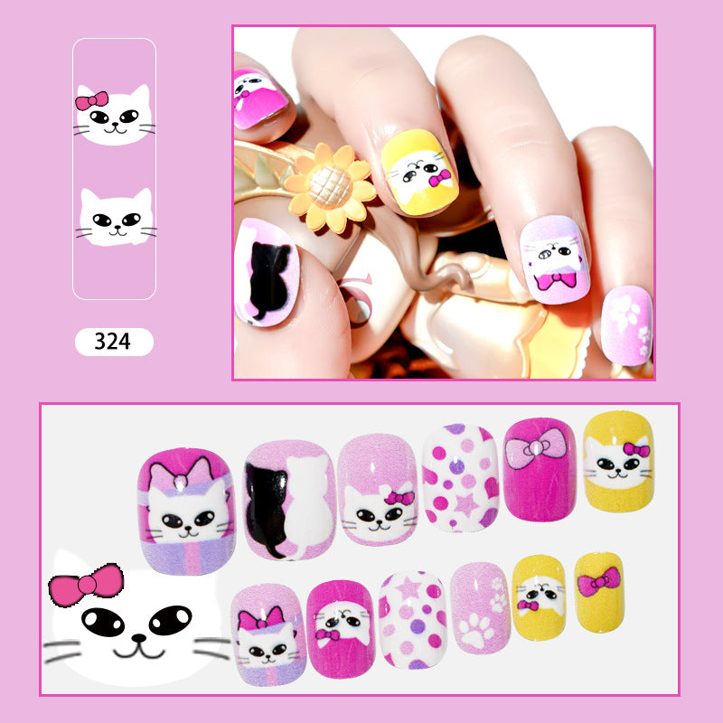 Kitty Kat Dreams Short Squoval Purple Cartoon Press On Nails