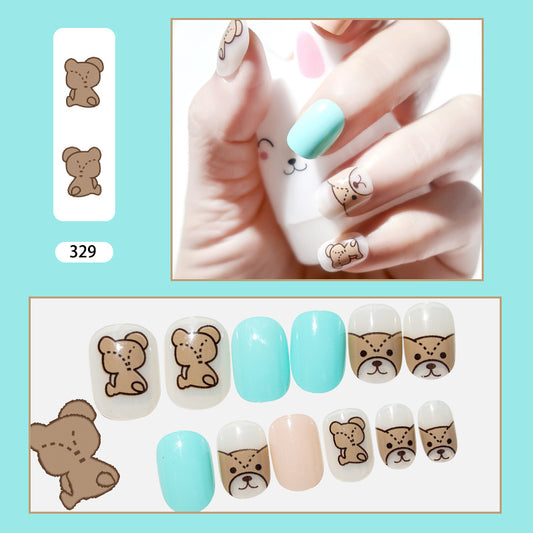 Teddy Bear Short Squoval Brown Cartoon Press On Nails