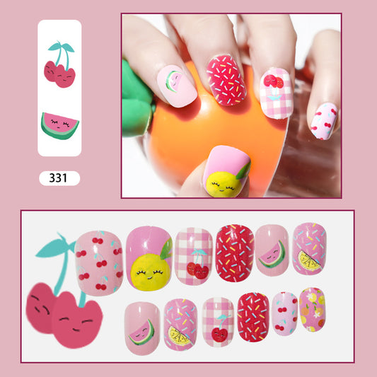 Fruit Salad Short Squoval Red Cartoon Press On Nails