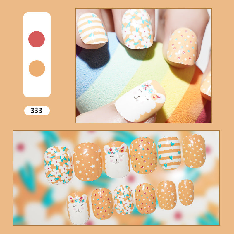 Llamaste Short Squoval Orange Cartoon Press On Nails