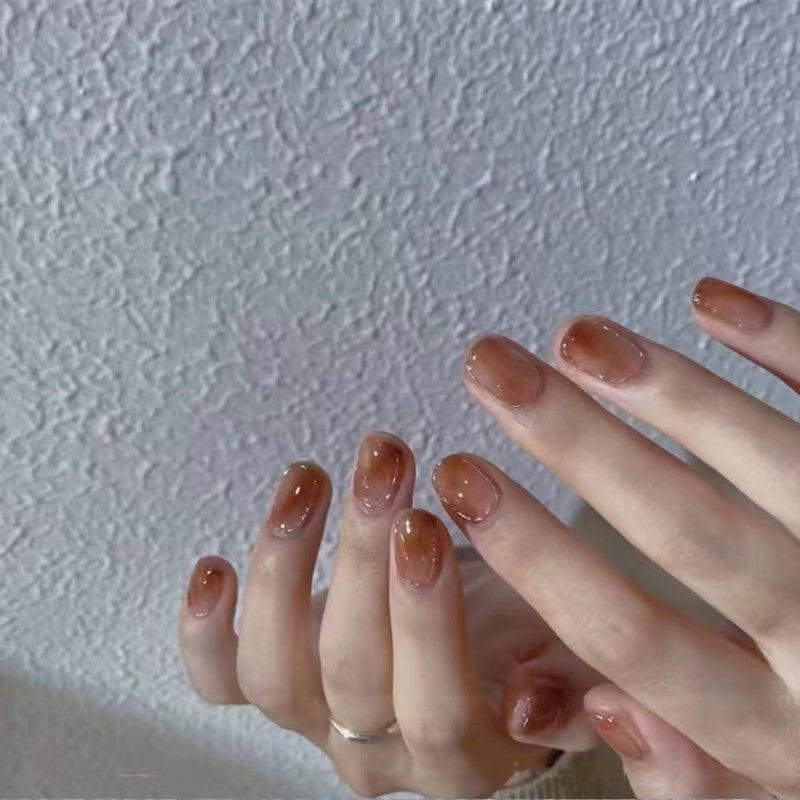 Love Up Short Squoval Brown Glossy Press On Nails