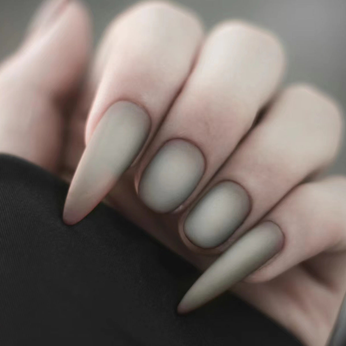 Vampire Teeth Long Almond Gray Halloween Press On Nails