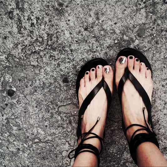 Skater Girl Glossy Silver Press On Toenails