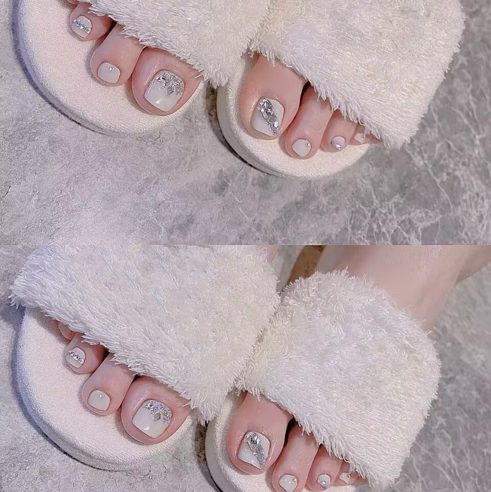 Not Kidding Marble White Press On Toenails