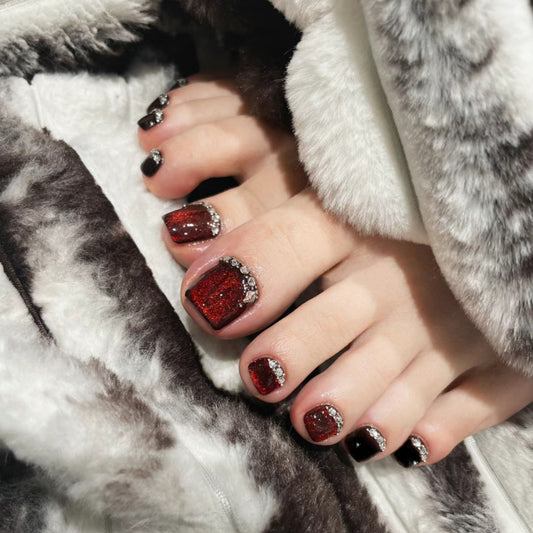 Attracted Glossy Red Press On Toenails