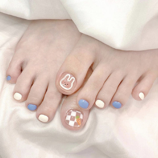 Bunny Girl Checkered Blue Press On Toenails