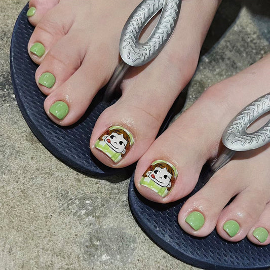 Sweetie Cartoon Green Press On Toenails