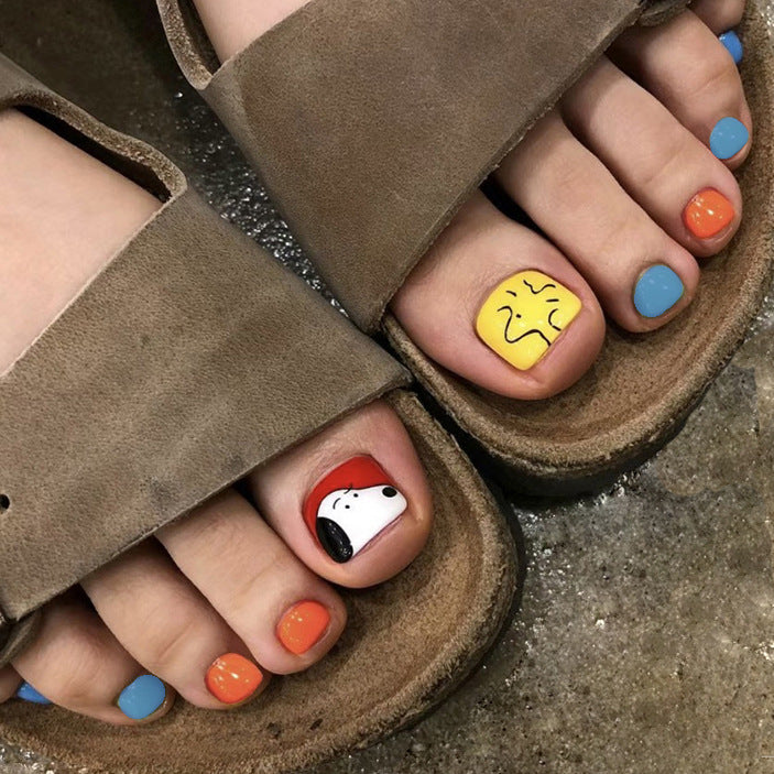 Snoopy And Woodstock Cartoon Multicolor Press On Toenails