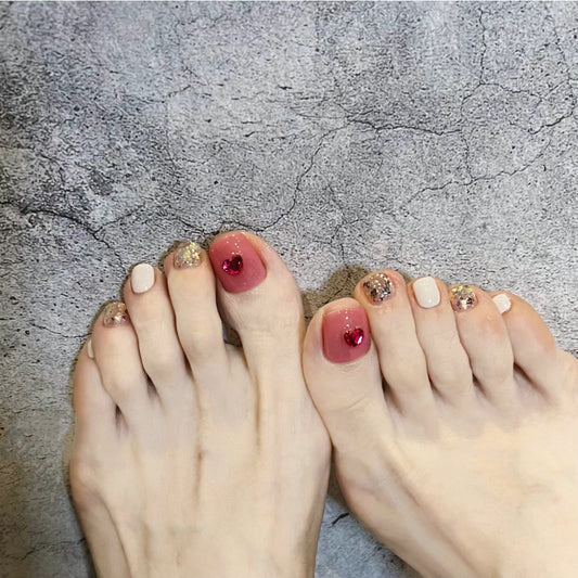 Very Sweet Hearts Multicolor Press On Toenails