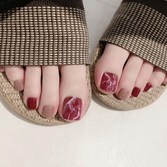 Main Road Marble Red Press On Toenails