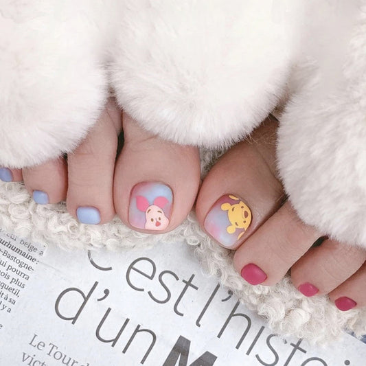 Winnie The Pooh Cartoon Blue Press On Toenails