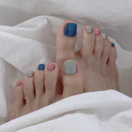 Pastel Paradise Short Round Multicolor Press On Toenails Set with Gloss Finish