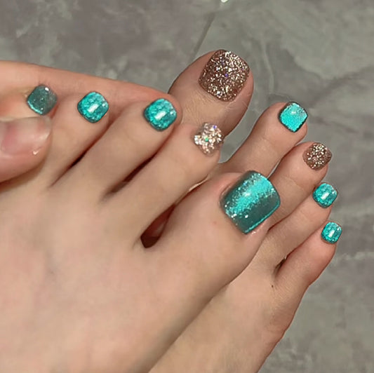 Try It Glitter Green Press On Toenails