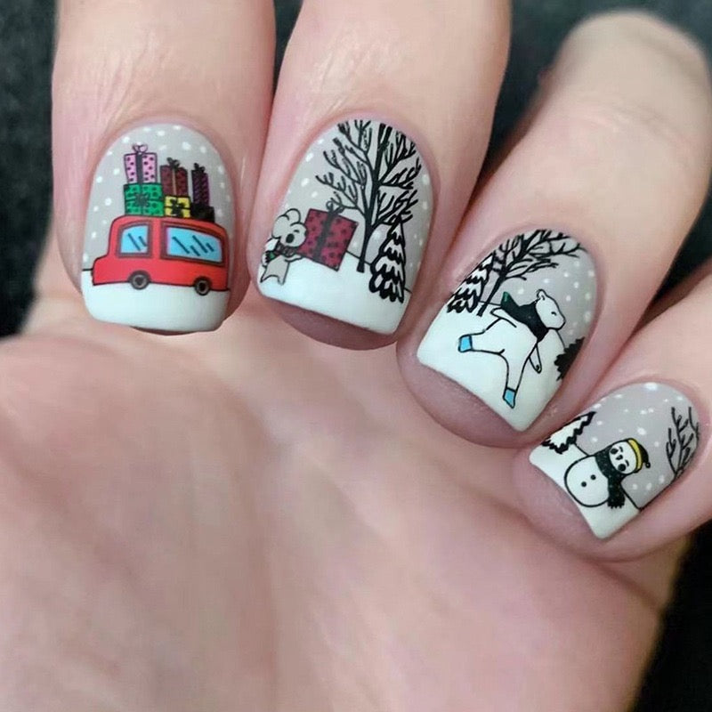 Gifting Presents Short Square Multicolor Winter Press On Nails