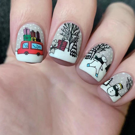 Gifting Presents Short Square Multicolor Winter Press On Nails
