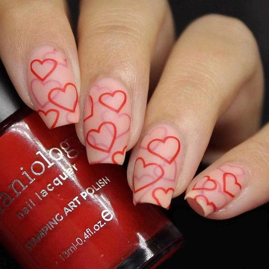 Romantic Rendezvous Short Squoval Translucent Press-On Nails with Delicate Red Heart Accents