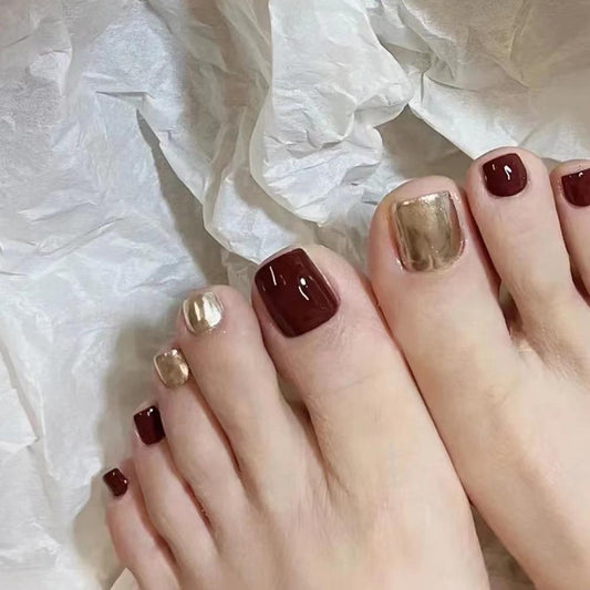 Red Love Everyday Gold Press On Toenails