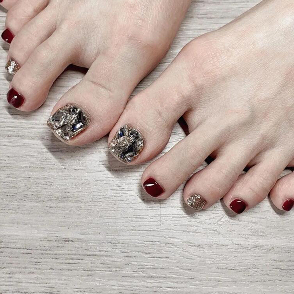 Upgraded Studded Red Press On Toenails