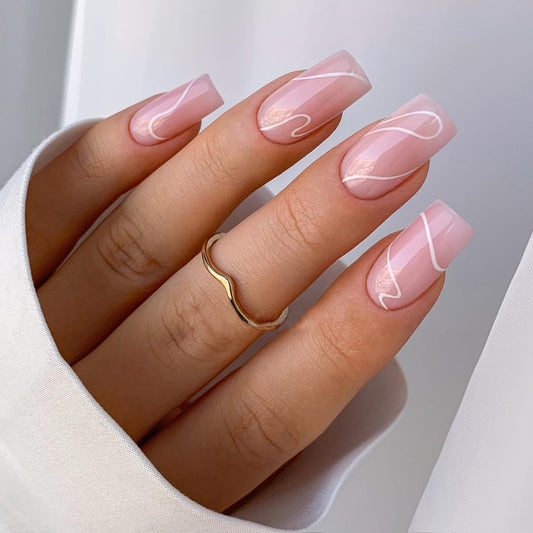 Refreshing Medium Square Pink Abstract Press On Nails