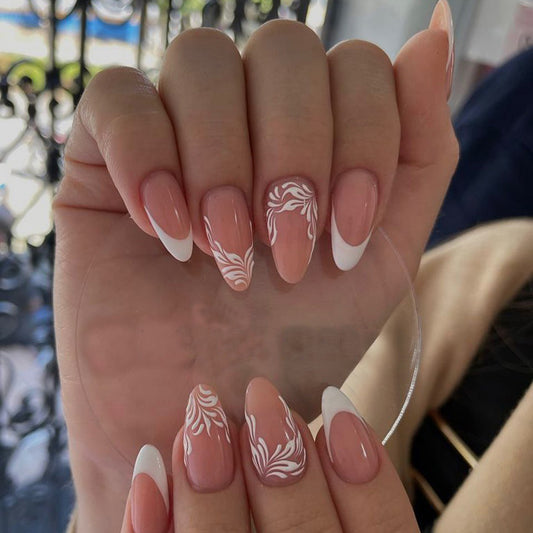 Princess Court Medium Almond White Everyday Press On Nails
