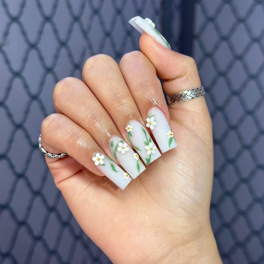 Fiji Long Square White Vacation Press On Nails