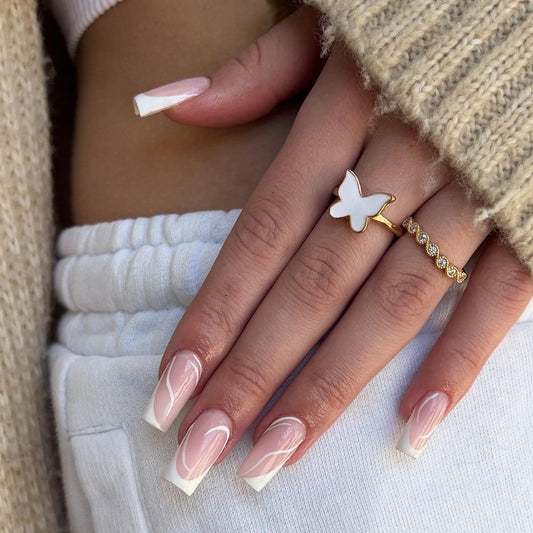 Flavored Beauty Medium Coffin Pink Abstract Press On Nails